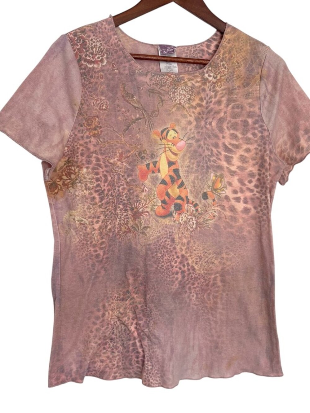 Vintage Y2K Wonderful World of Disney Tigger T Shirt 1X Pink Burnout Leopard